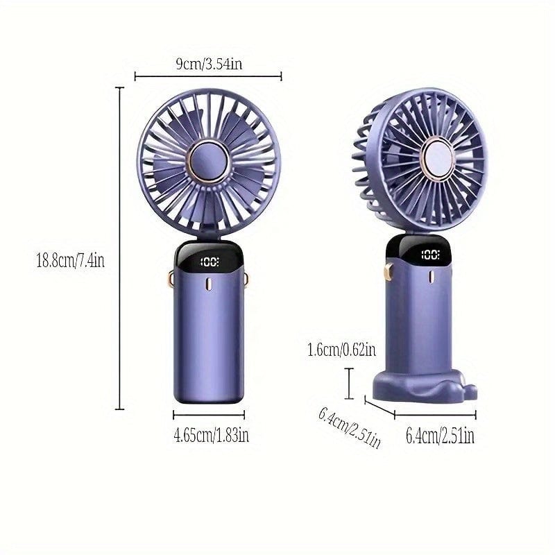 Portable Mini USB Fan LED Digital Display 5 Speeds 21hrs Battery Life Quiet Operation Ideal for Summer Travel and Household Use | Bowlift