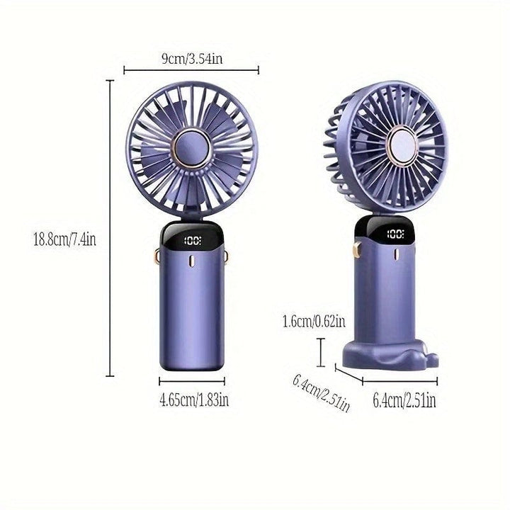 Portable Mini USB Fan LED Digital Display 5 Speeds 21hrs Battery Life Quiet Operation Ideal for Summer Travel and Household Use | Bowlift