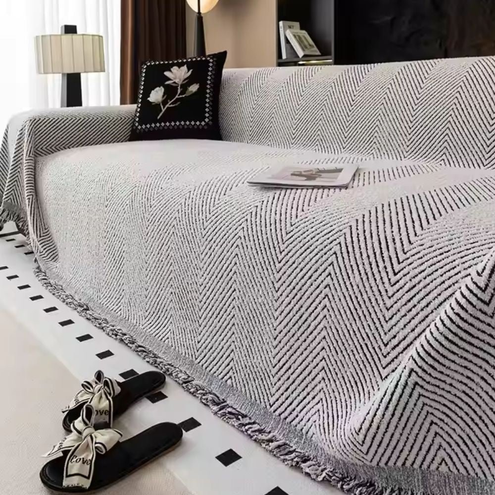 BowLift | CUSHVIVE – Herringbone Sofa Cover with Splash Protection and Non-Slip Design