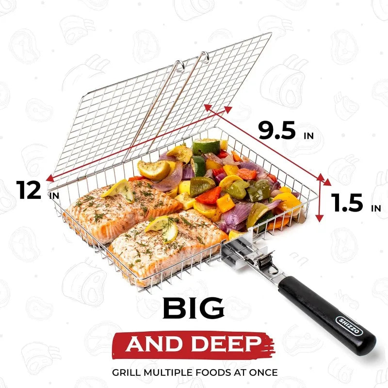 Portable Folding BBQ Grill Basket With Handle Cook Accessories Outdoor | Bowlift