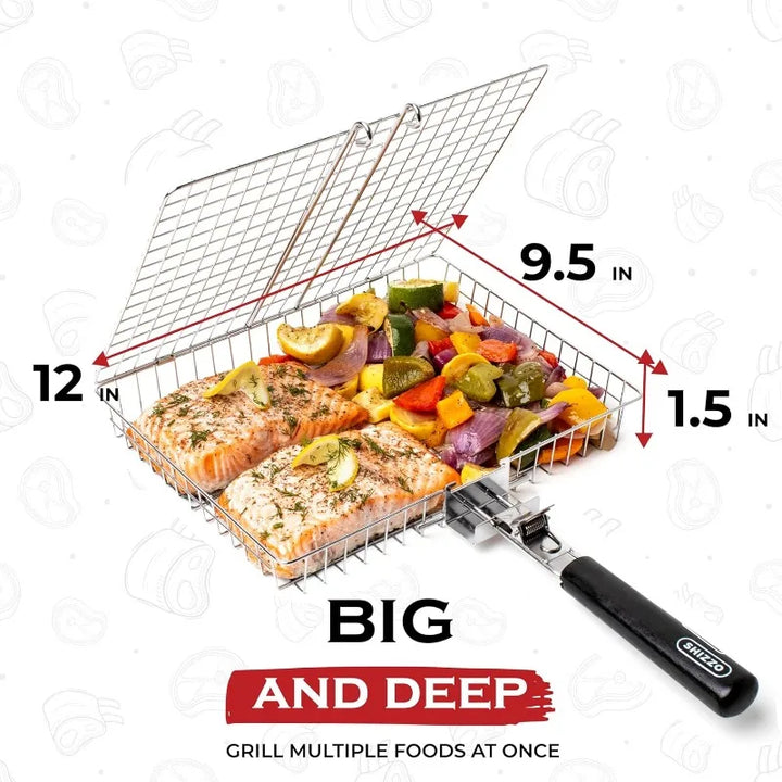 Portable Folding BBQ Grill Basket With Handle Cook Accessories Outdoor | Bowlift
