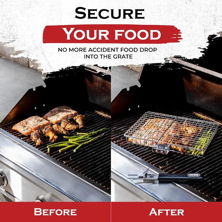 Portable Folding BBQ Grill Basket With Handle Cook Accessories Outdoor | Bowlift