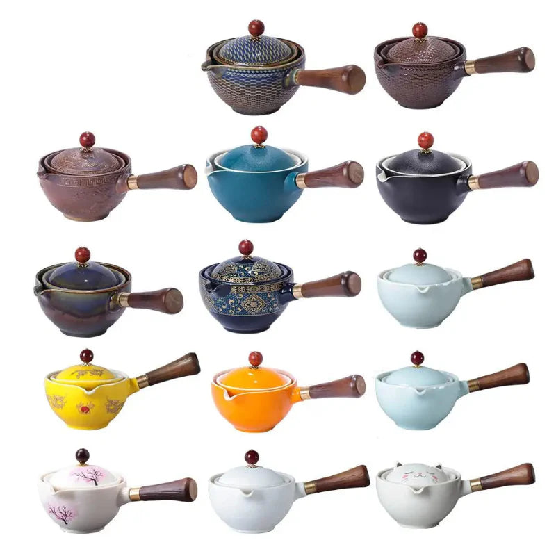 Portable Rotating Ceramic Teapot Tea Maker Infuser with Wooden Handle | Bowlift