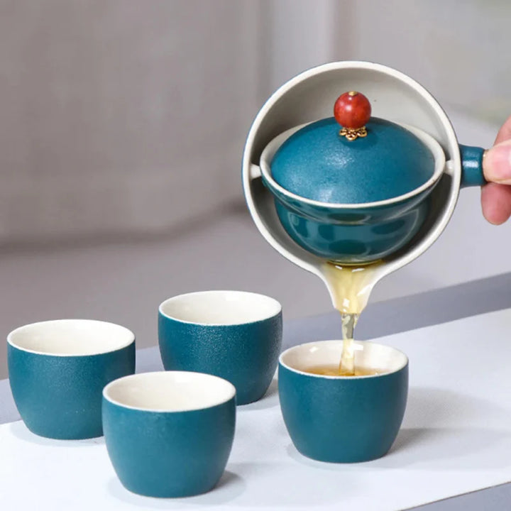 Portable Rotating Ceramic Teapot Tea Maker Infuser with Wooden Handle | Bowlift