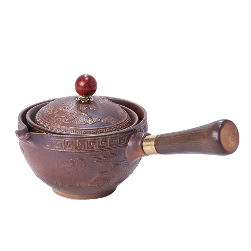 Portable Rotating Ceramic Teapot Tea Maker Infuser with Wooden Handle | Bowlift