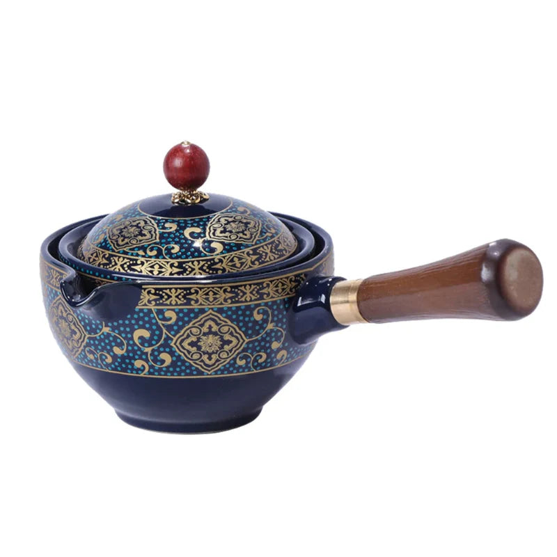 Portable Rotating Ceramic Teapot Tea Maker Infuser with Wooden Handle | Bowlift
