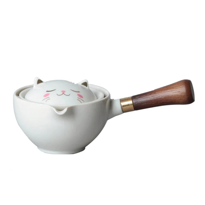 Portable Rotating Ceramic Teapot Tea Maker Infuser with Wooden Handle | Bowlift