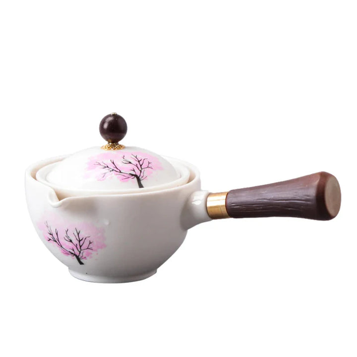Portable Rotating Ceramic Teapot Tea Maker Infuser with Wooden Handle | Bowlift