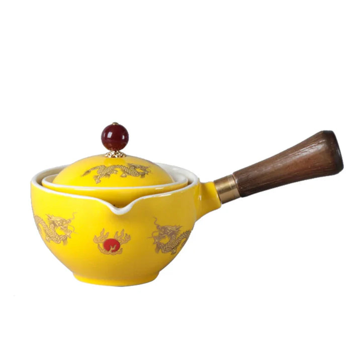Portable Rotating Ceramic Teapot Tea Maker Infuser with Wooden Handle | Bowlift
