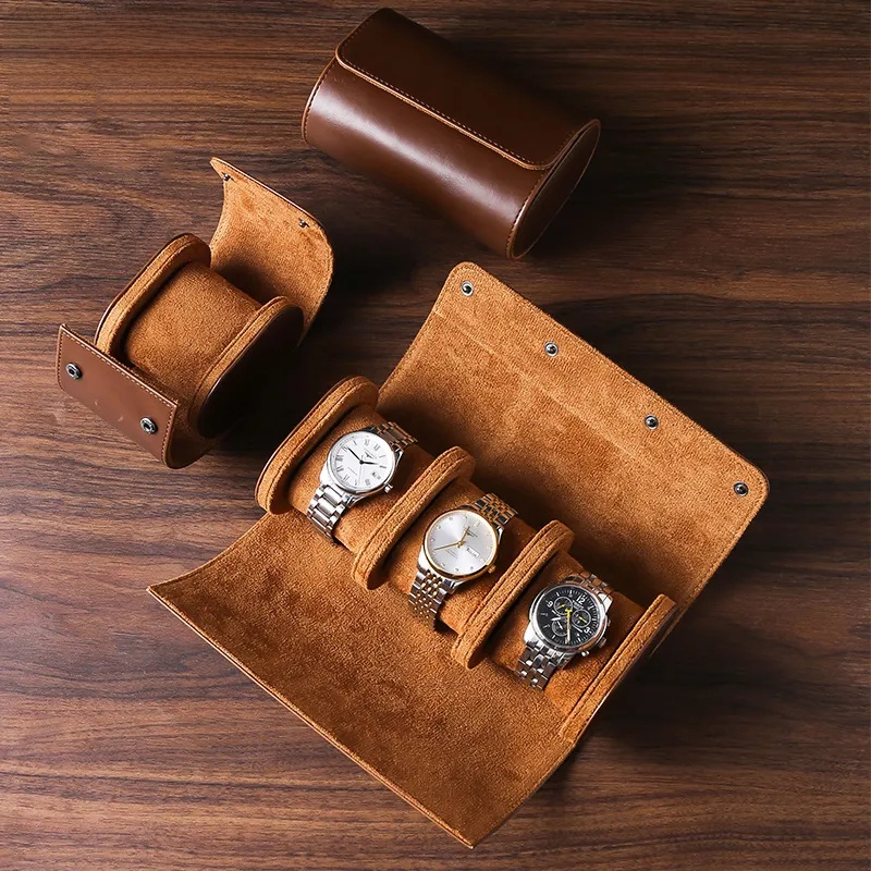 BowLift | Vintage Leather 3-Slot Men's Watch Box for Travel