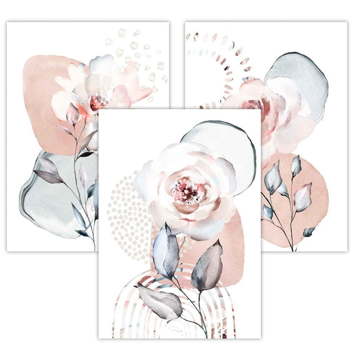 Abstract Blush Pink and Gray Floral Framed Wall Art Prints | Bowlift