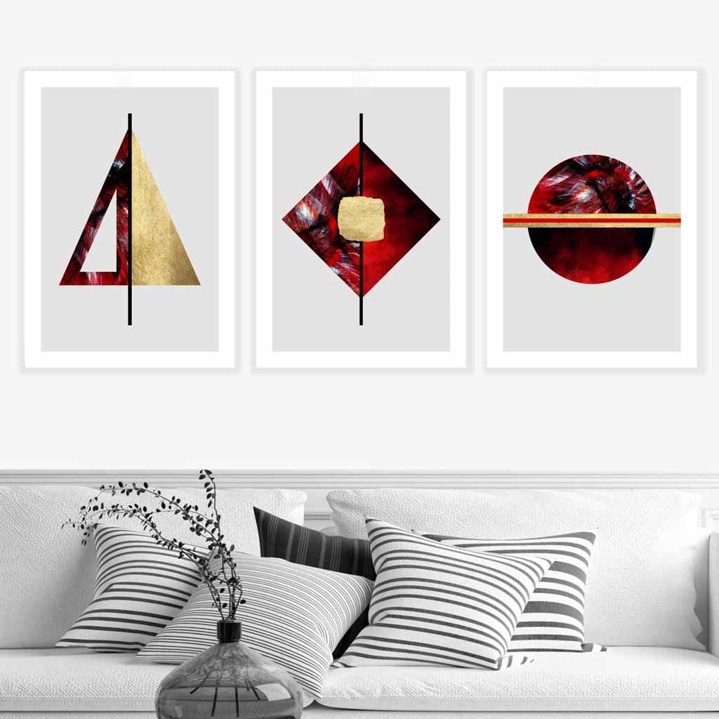Art Deco Set of 3 Red, Black and Gold Wall Art Prints | Bowlift