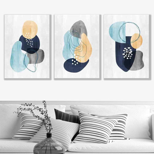 Abstract Marine Gray Yellow Set of 3 Art Prints | Bowlift