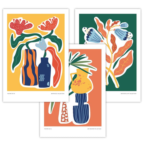 Artisan Botanical Set of 3 Posters in Green, Orange, Yellow | Bowlift