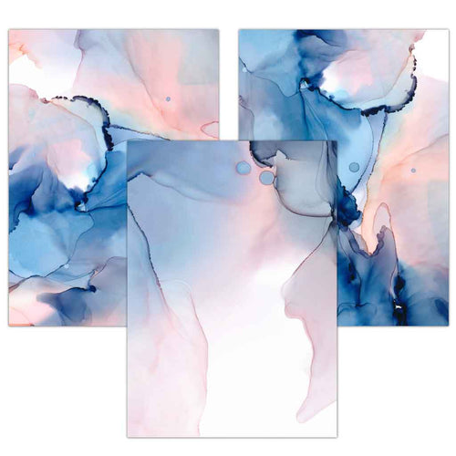Blue and Blush Pink Abstract Wall Art Set of 3 Posters | Bowlift