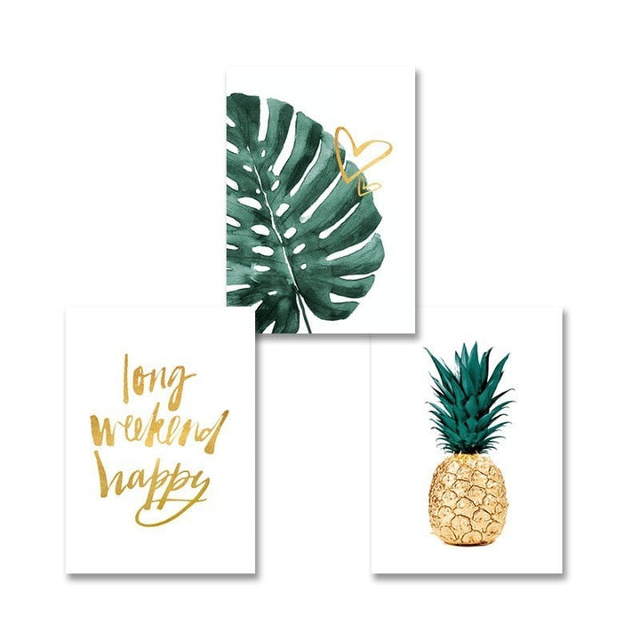 Gold Pineapple Tropical Turtle Leaf Modern - Canvas Wall Art Painting | Bowlift