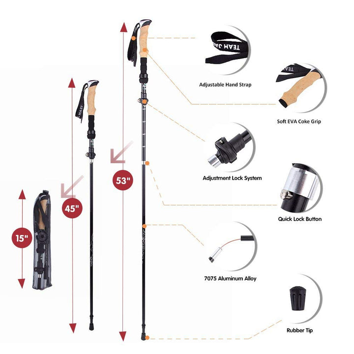 Collapsible Ultralight Telescopic Hiking Stick | Bowlift