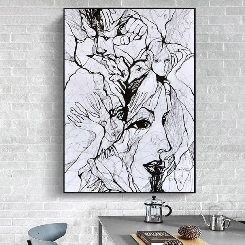 Ink Figure Face - Canvas Wall Art Painting | Bowlift