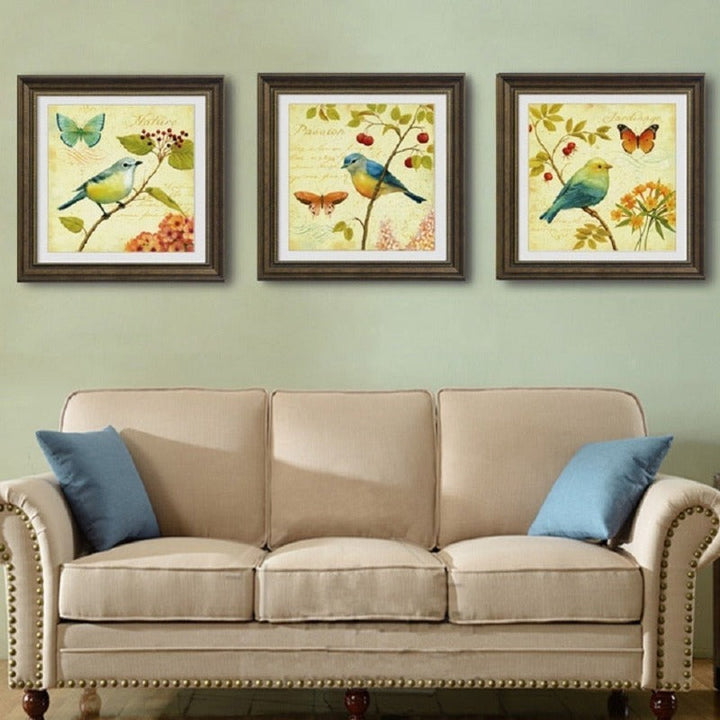 Vintage Europe Birds Butterfly Flowers - Canvas Wall Art Painting | Bowlift