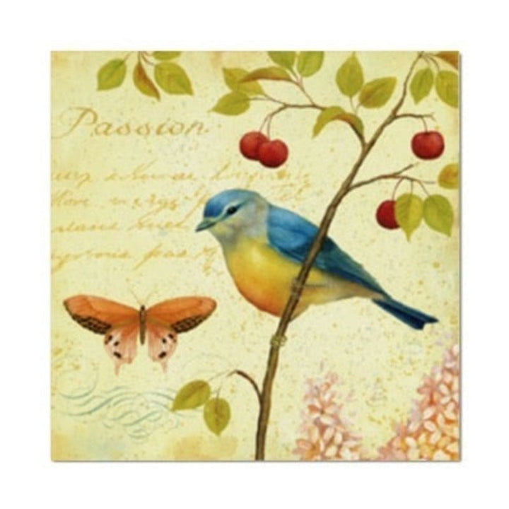 Vintage Europe Birds Butterfly Flowers - Canvas Wall Art Painting | Bowlift