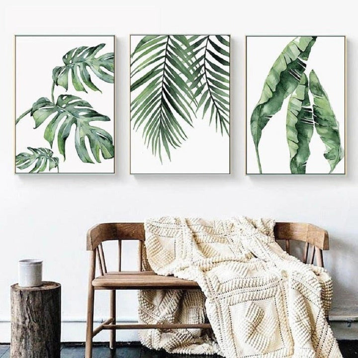 Watercolor Green Tropical Plants - Canvas Wall Art Painting | Bowlift