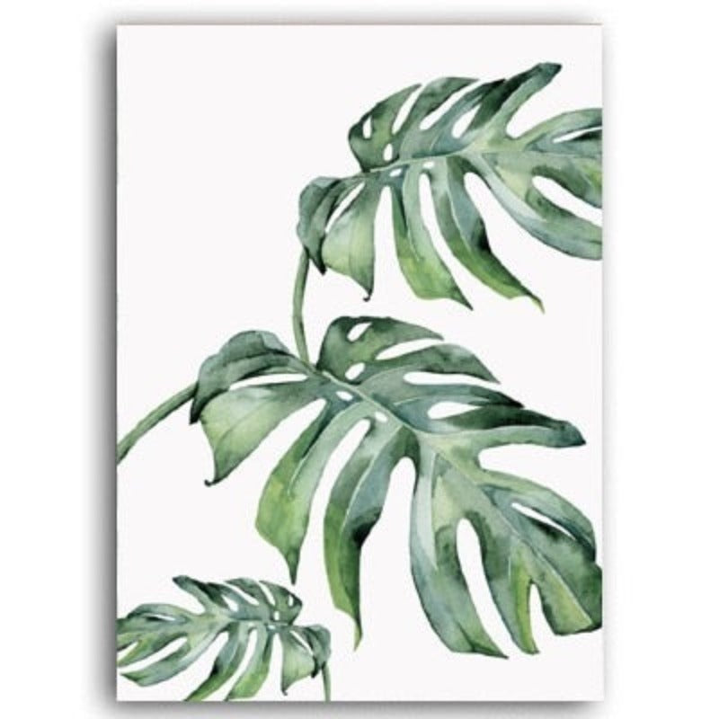 Watercolor Green Tropical Plants - Canvas Wall Art Painting | Bowlift