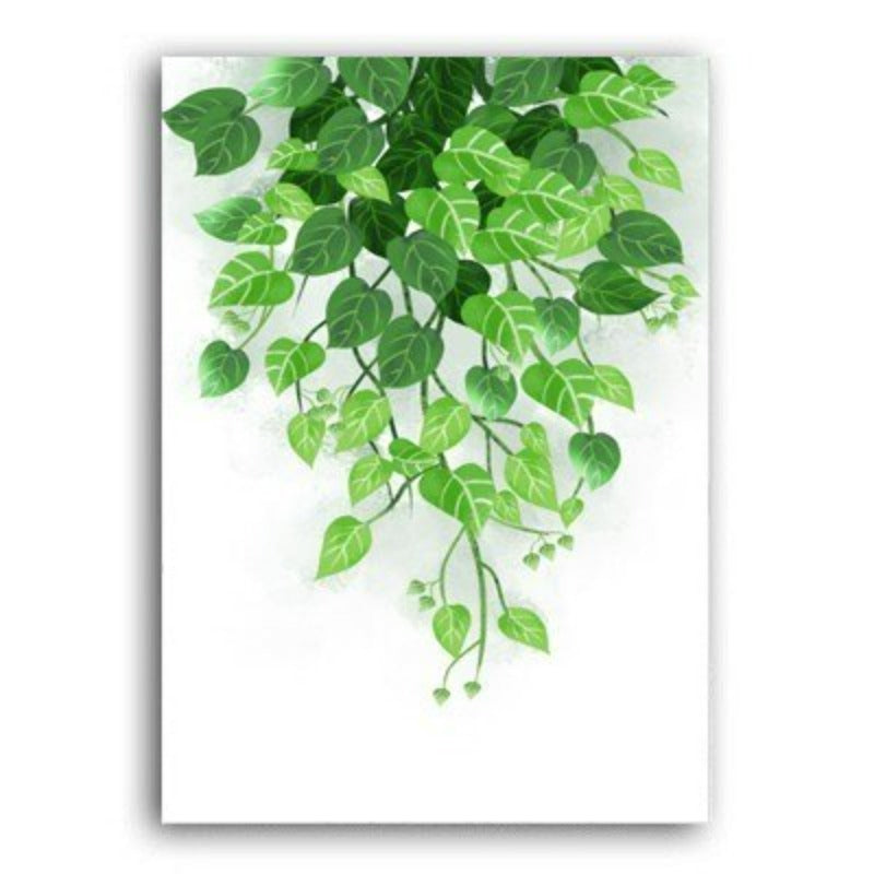 Nordic Green Refresh Minimalist Leaves - Canvas Wall Art Painting | Bowlift