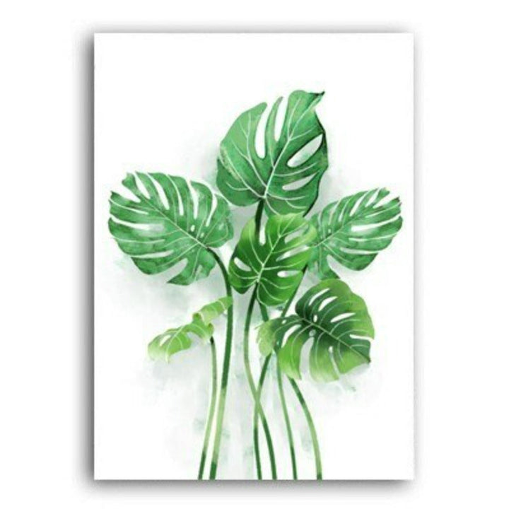 Nordic Green Refresh Minimalist Leaves - Canvas Wall Art Painting | Bowlift