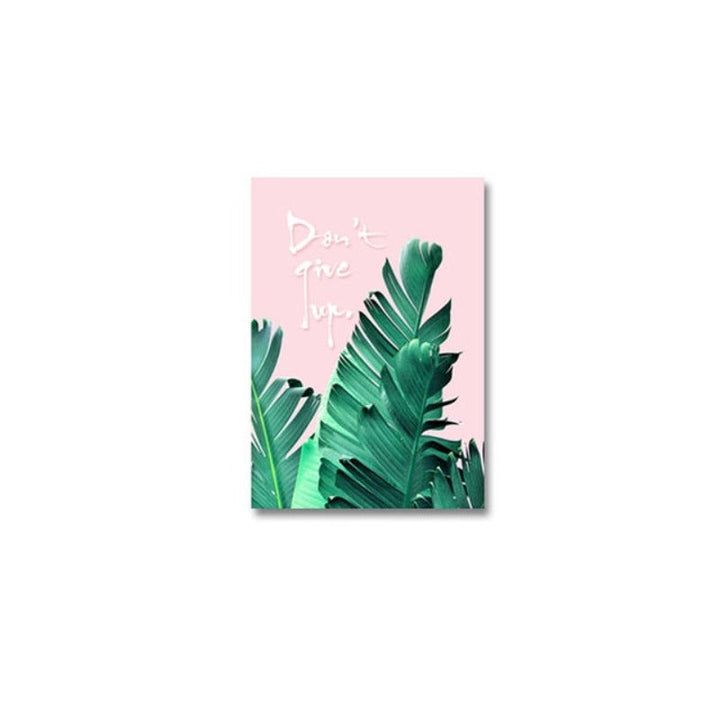 Pink Background Green Tropical Leaves - Canvas Wall Art Painting | Bowlift