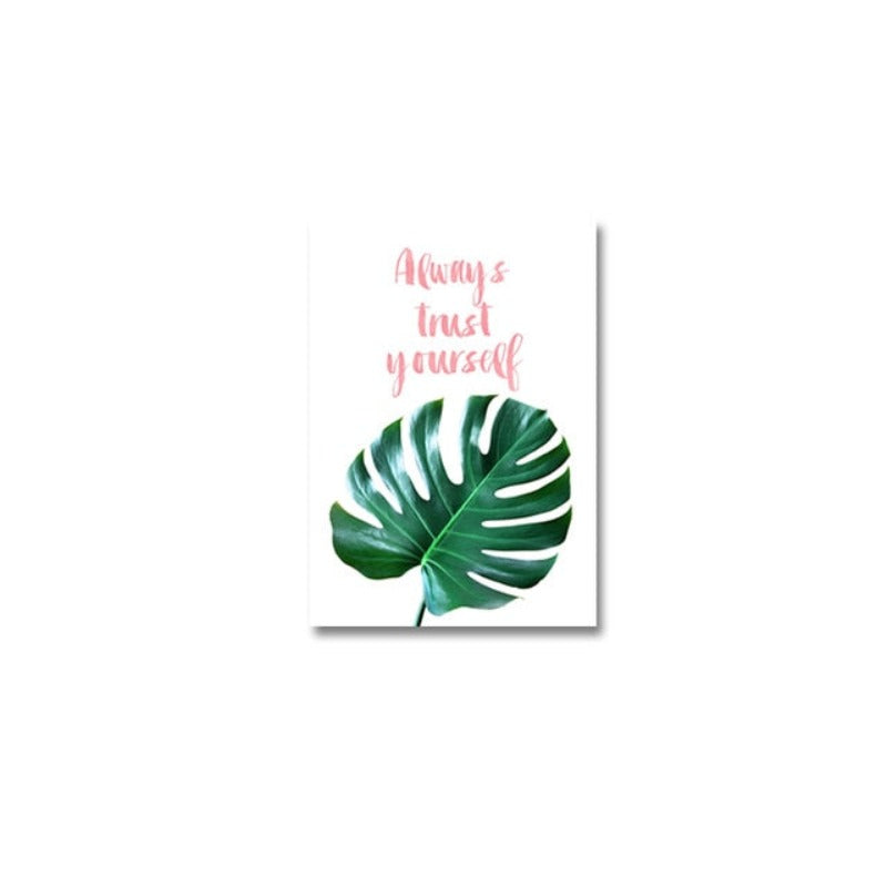 Pink Background Green Tropical Leaves - Canvas Wall Art Painting | Bowlift