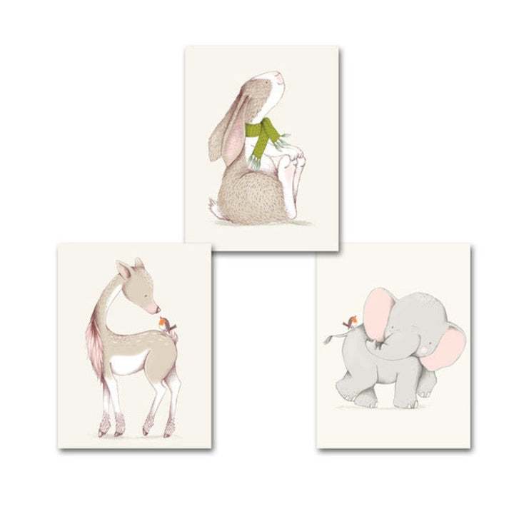 Modern Cartoon Little Animals - Canvas Wall Art Painting | Bowlift