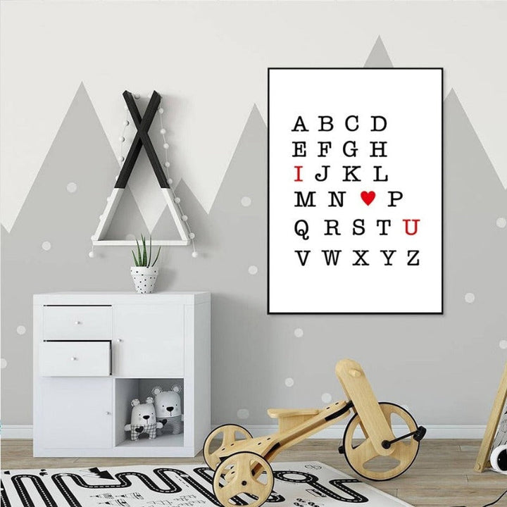 I Love You ABC Alphabet Nursery Decor Wall Art DIY - Canvas Wall Art Painting | Bowlift