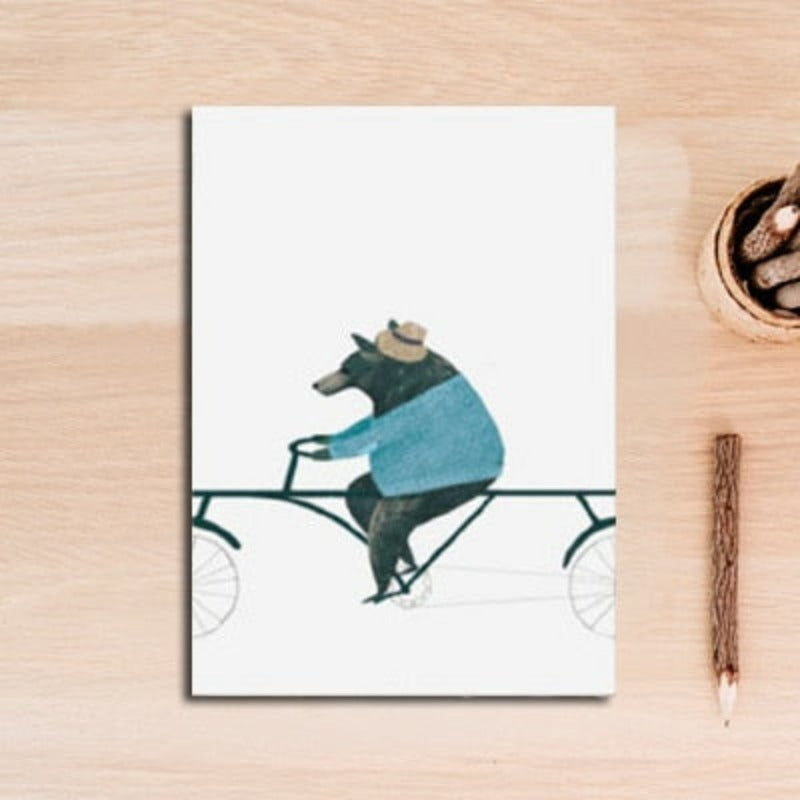 Nordic Animals Bear Zebra Riding Bike - Canvas Wall Art Painting | Bowlift