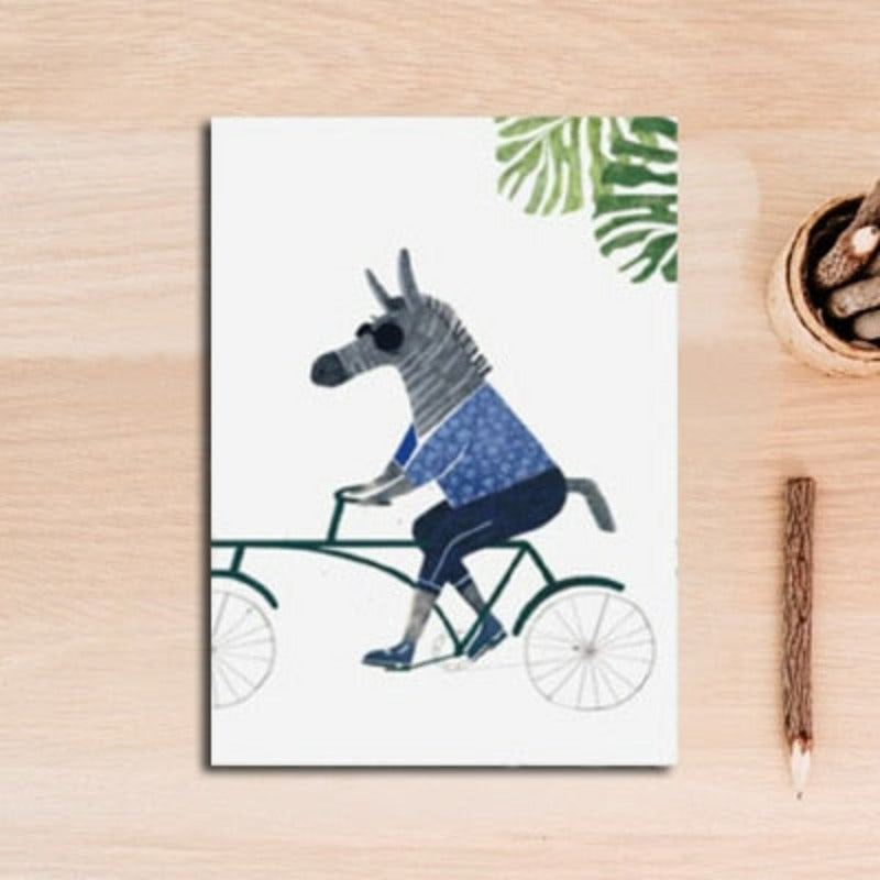 Nordic Animals Bear Zebra Riding Bike - Canvas Wall Art Painting | Bowlift