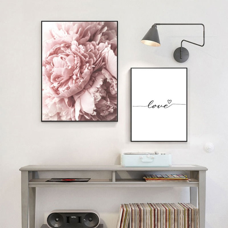 Modern Pink Peony Flower Minimalist Letter - Canvas Wall Art Painting | Bowlift