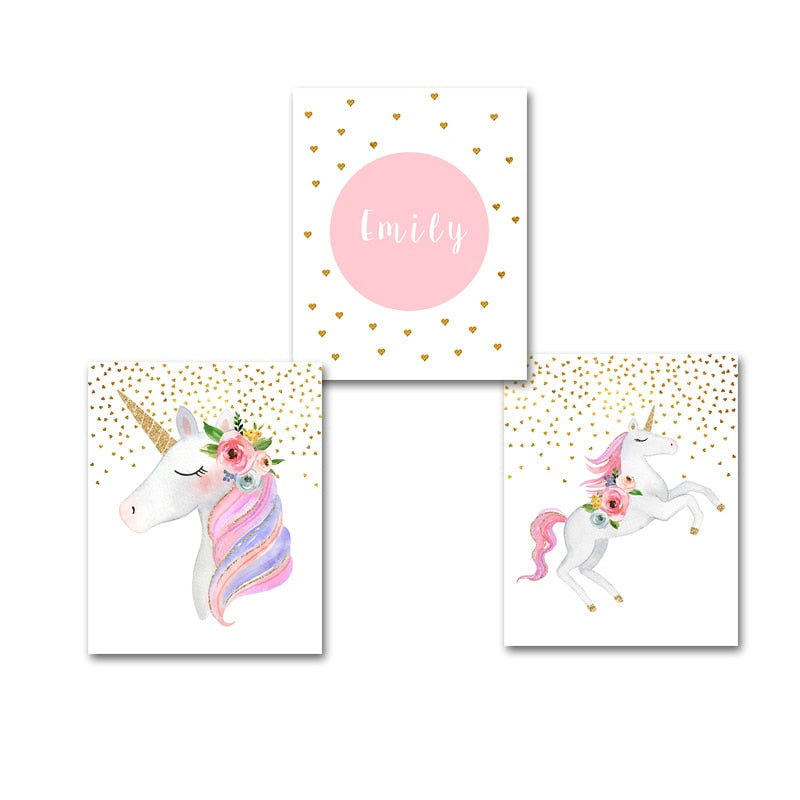 Modern Cartoon Pink Unicorn - Canvas Wall Art Painting | Bowlift