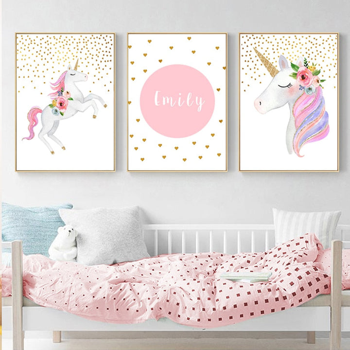 Modern Cartoon Pink Unicorn - Canvas Wall Art Painting | Bowlift