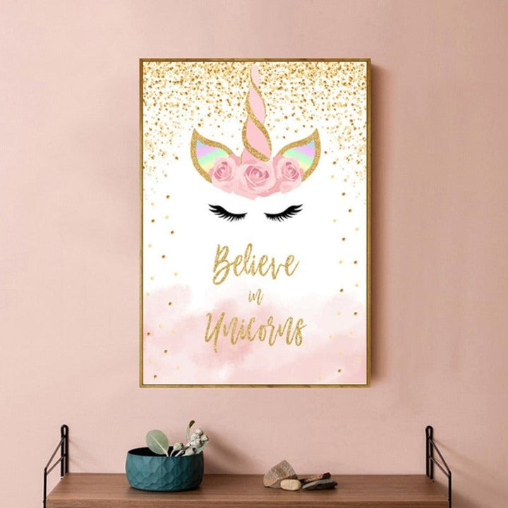 Pink Gold Unicorn - Canvas Wall Art Painting | Bowlift