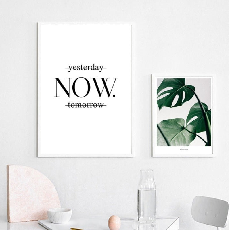 Green Leaves Plants Now Inspiring Quote - Canvas Wall Art Painting | Bowlift
