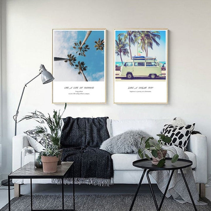 Travel Life Posters Coconut Tree Prints Tropical Seascape - Canvas Wall Art Painting | Bowlift