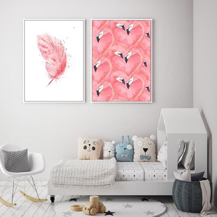 Beautiful Pink Flamingo Feather - Canvas Wall Art Painting | Bowlift