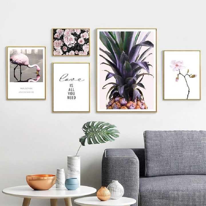 Nordic Scandinavia Floral Pineapple - Canvas Wall Art Painting | Bowlift