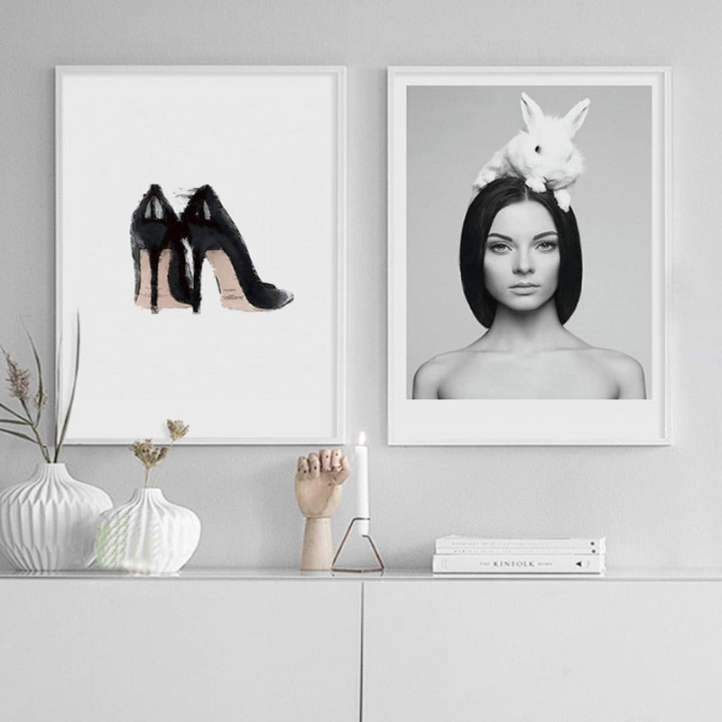 Deer Poster & Print Black Wall - Canvas Wall Art Painting | Bowlift
