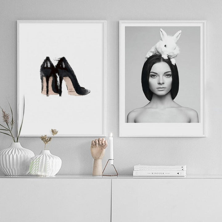 Deer Poster & Print Black Wall - Canvas Wall Art Painting | Bowlift