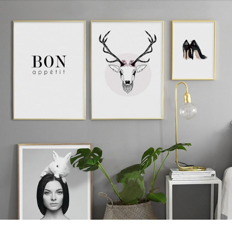 Deer Poster & Print Black Wall - Canvas Wall Art Painting | Bowlift