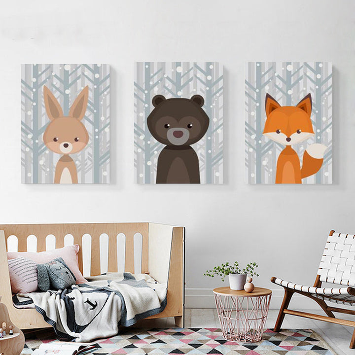 Woodland Fox Deer Animals - Canvas Wall Art Painting | Bowlift