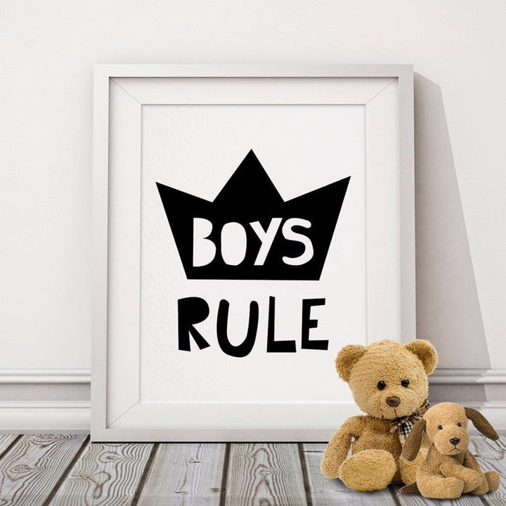 Scandinavia Boys Rule Nursery Decor - Canvas Wall Art Painting | Bowlift