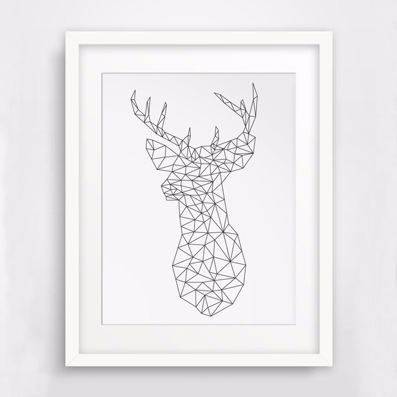 Minimalist Deer Head Geometric Triangles Origami - Canvas Wall Art Painting | Bowlift