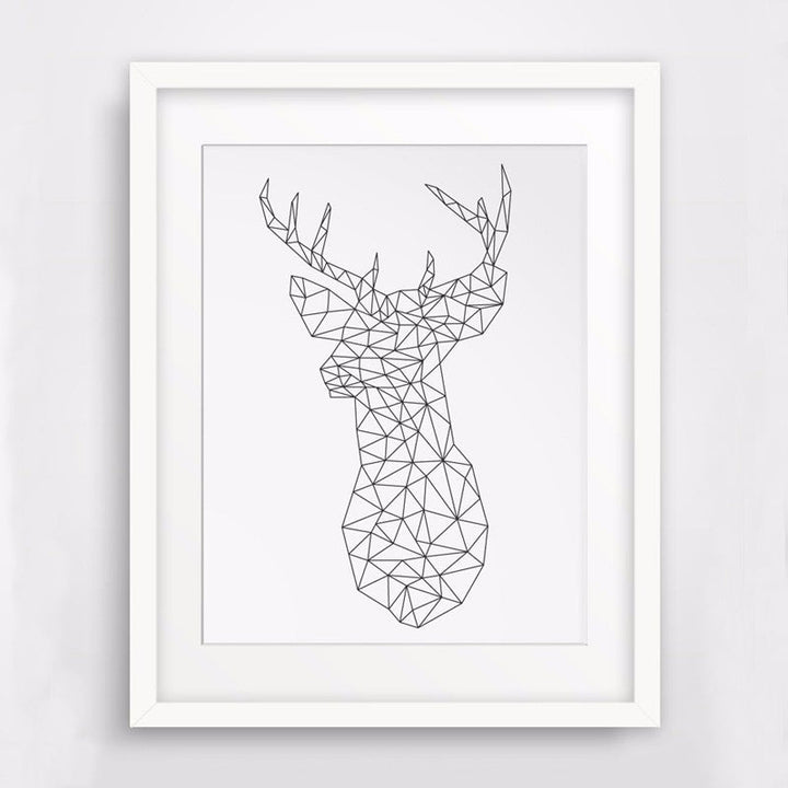 Minimalist Deer Head Geometric Triangles Origami - Canvas Wall Art Painting | Bowlift