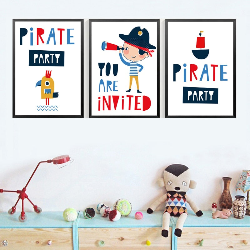 Blue Pirate Sailboat - Canvas Wall Art Painting | Bowlift